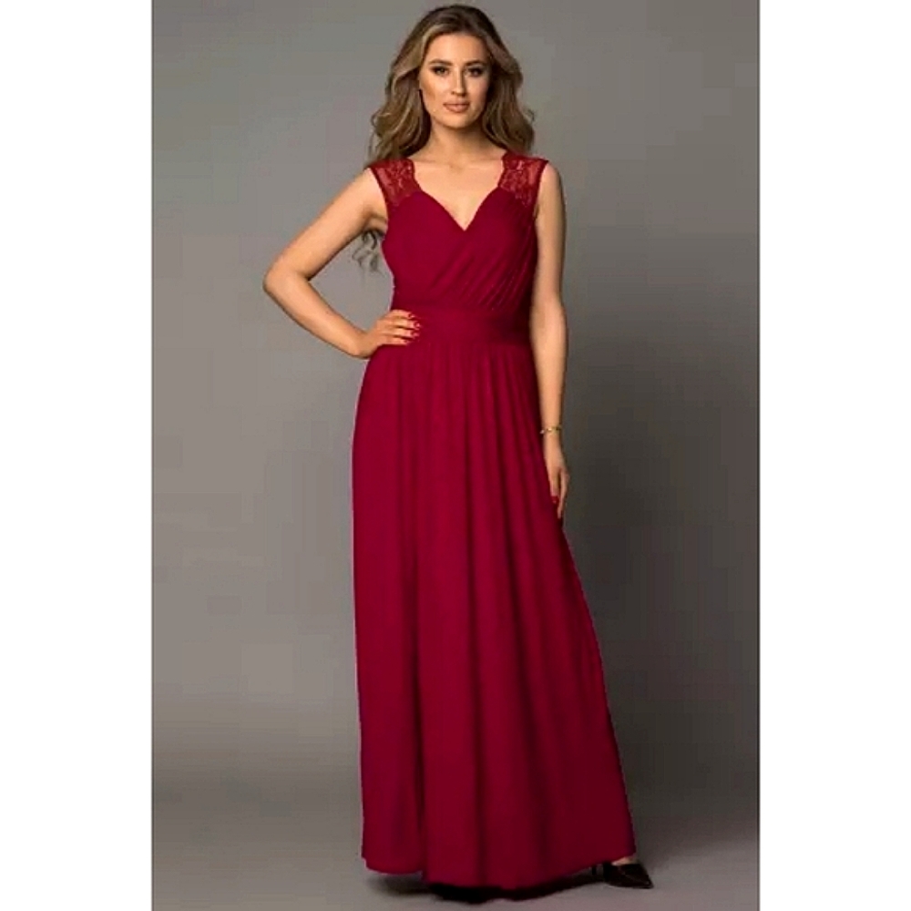 LAST ONE! Plus Size SASHA Wine Colored Sleeveless Lace Maxi Dress